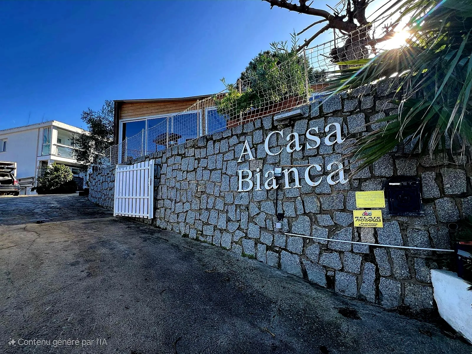 The stone wall at the entrance to the A Casa Bianca residence